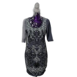 Jax XL Grey Patterned Dress with‎ Three-Quarter Sleeves